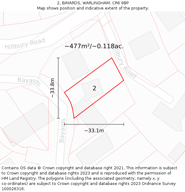 2, BAYARDS, WARLINGHAM, CR6 9BP: Plot and title map