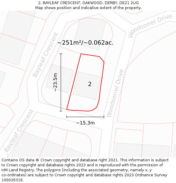 2, BAYLEAF CRESCENT, OAKWOOD, DERBY, DE21 2UG: Plot and title map