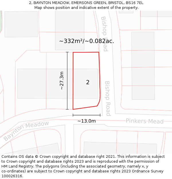 2, BAYNTON MEADOW, EMERSONS GREEN, BRISTOL, BS16 7EL: Plot and title map