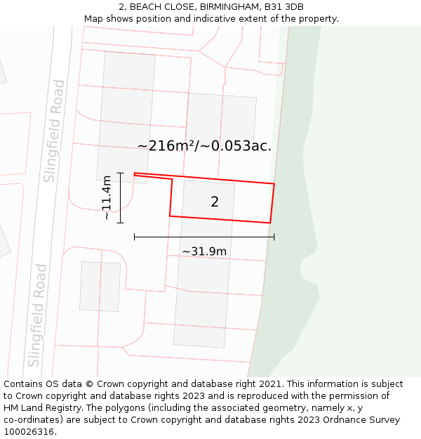 2, BEACH CLOSE, BIRMINGHAM, B31 3DB: Plot and title map