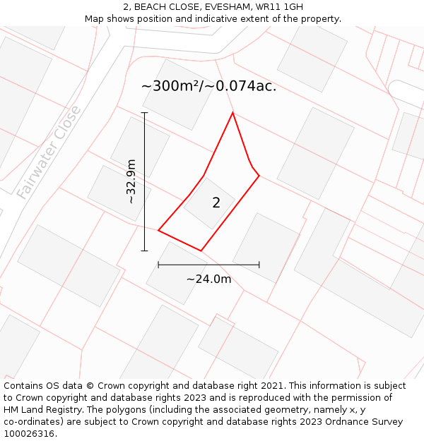2, BEACH CLOSE, EVESHAM, WR11 1GH: Plot and title map