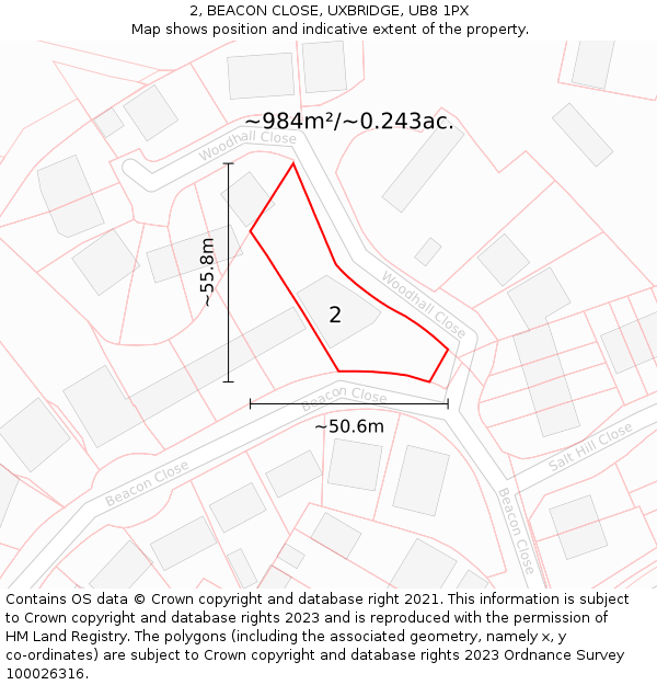 2, BEACON CLOSE, UXBRIDGE, UB8 1PX: Plot and title map