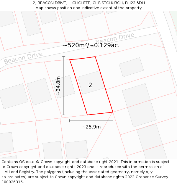2, BEACON DRIVE, HIGHCLIFFE, CHRISTCHURCH, BH23 5DH: Plot and title map