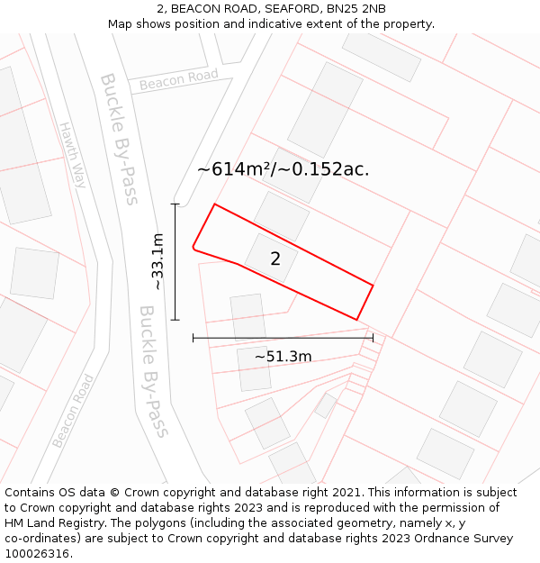 2, BEACON ROAD, SEAFORD, BN25 2NB: Plot and title map