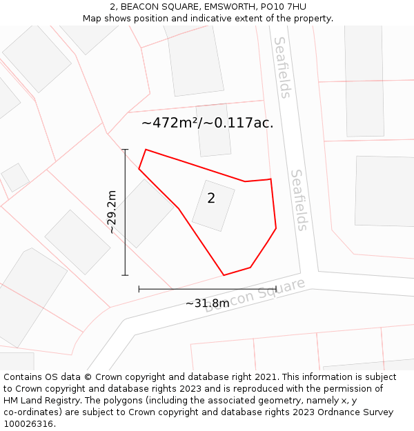 2, BEACON SQUARE, EMSWORTH, PO10 7HU: Plot and title map