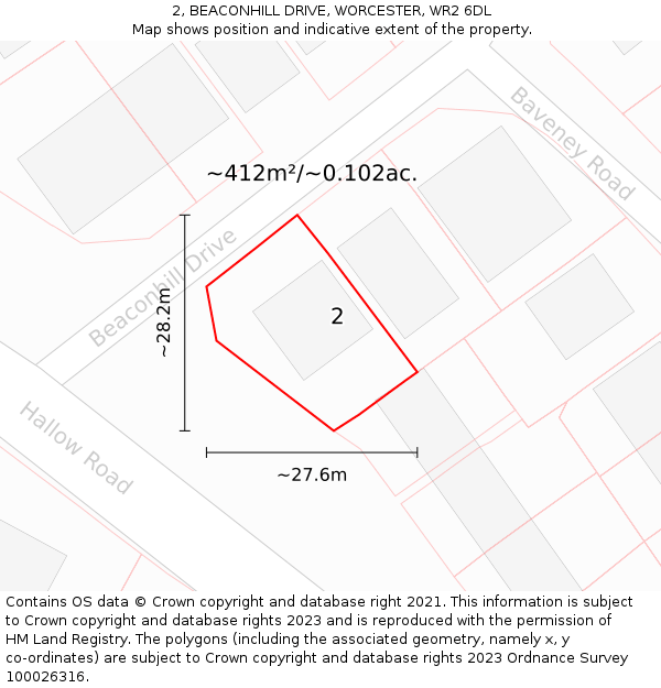2, BEACONHILL DRIVE, WORCESTER, WR2 6DL: Plot and title map