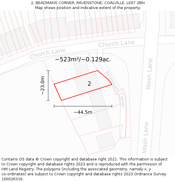 2, BEADMANS CORNER, RAVENSTONE, COALVILLE, LE67 2BN: Plot and title map