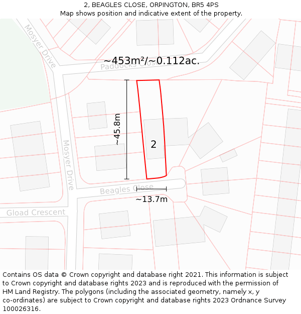 2, BEAGLES CLOSE, ORPINGTON, BR5 4PS: Plot and title map
