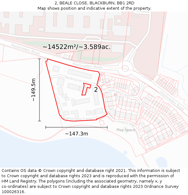 2, BEALE CLOSE, BLACKBURN, BB1 2RD: Plot and title map