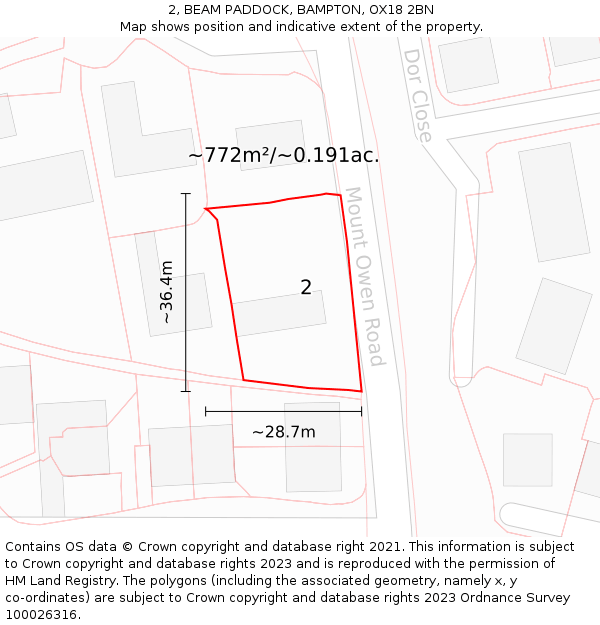 2, BEAM PADDOCK, BAMPTON, OX18 2BN: Plot and title map