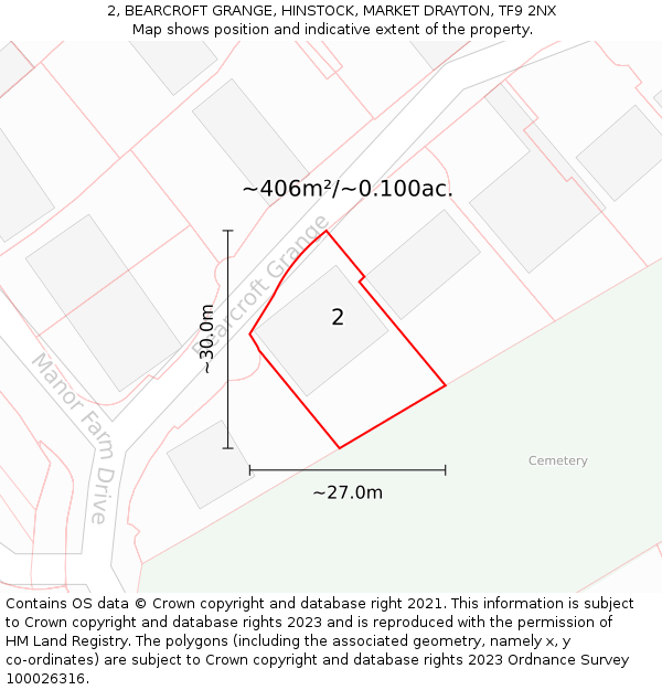 2, BEARCROFT GRANGE, HINSTOCK, MARKET DRAYTON, TF9 2NX: Plot and title map