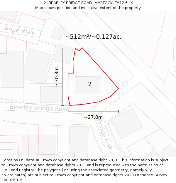 2, BEARLEY BRIDGE ROAD, MARTOCK, TA12 6HX: Plot and title map