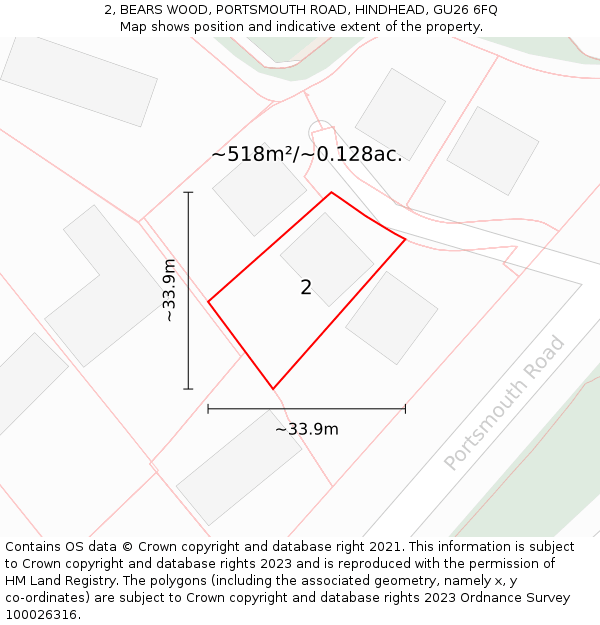 2, BEARS WOOD, PORTSMOUTH ROAD, HINDHEAD, GU26 6FQ: Plot and title map