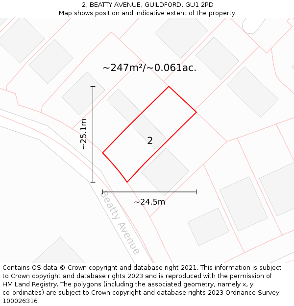 2, BEATTY AVENUE, GUILDFORD, GU1 2PD: Plot and title map