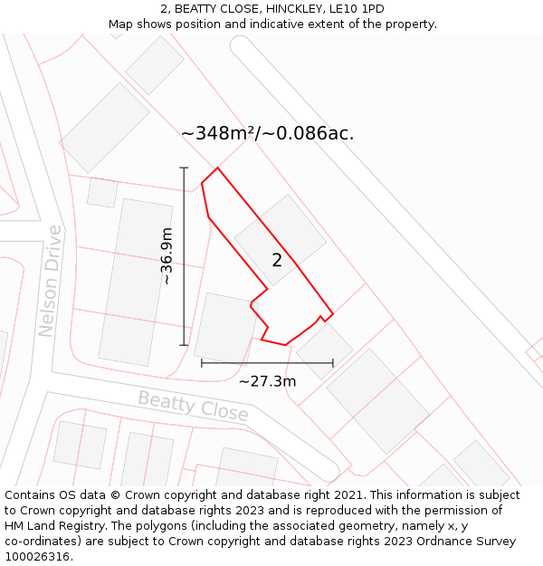 2, BEATTY CLOSE, HINCKLEY, LE10 1PD: Plot and title map