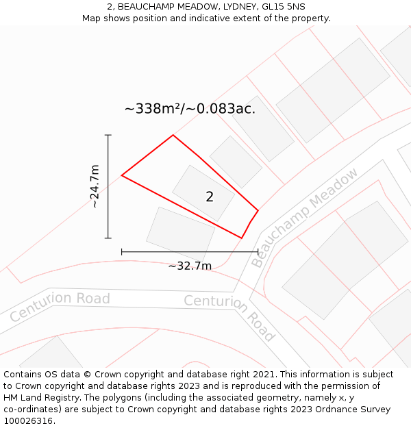 2, BEAUCHAMP MEADOW, LYDNEY, GL15 5NS: Plot and title map