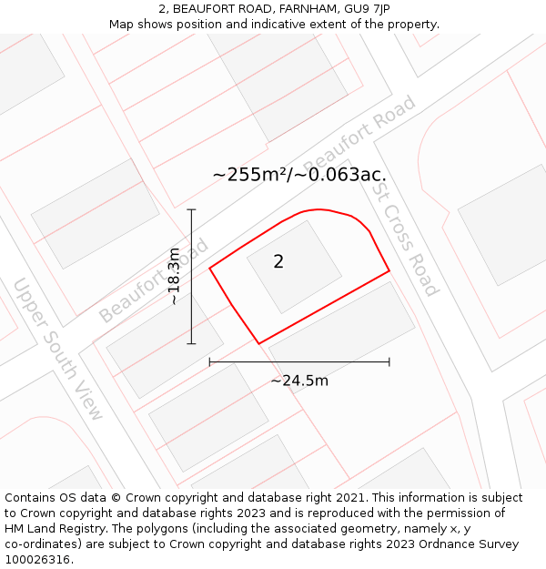 2, BEAUFORT ROAD, FARNHAM, GU9 7JP: Plot and title map