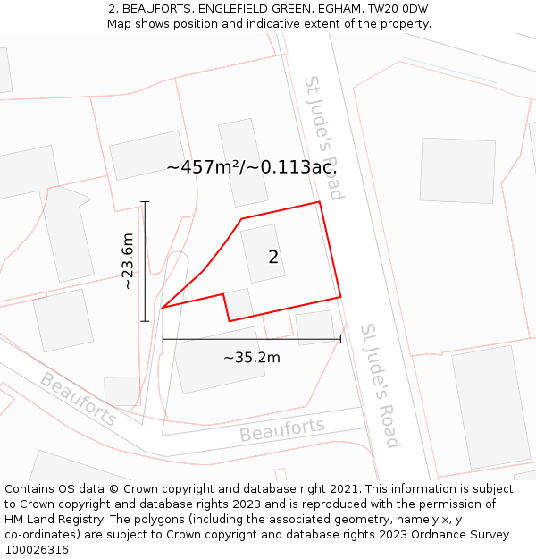 2, BEAUFORTS, ENGLEFIELD GREEN, EGHAM, TW20 0DW: Plot and title map
