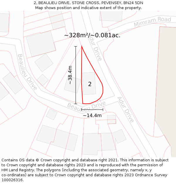 2, BEAULIEU DRIVE, STONE CROSS, PEVENSEY, BN24 5DN: Plot and title map