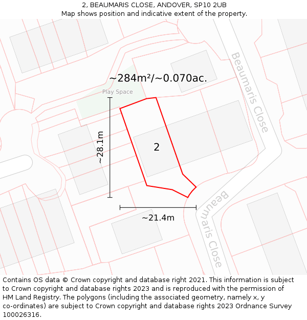 2, BEAUMARIS CLOSE, ANDOVER, SP10 2UB: Plot and title map