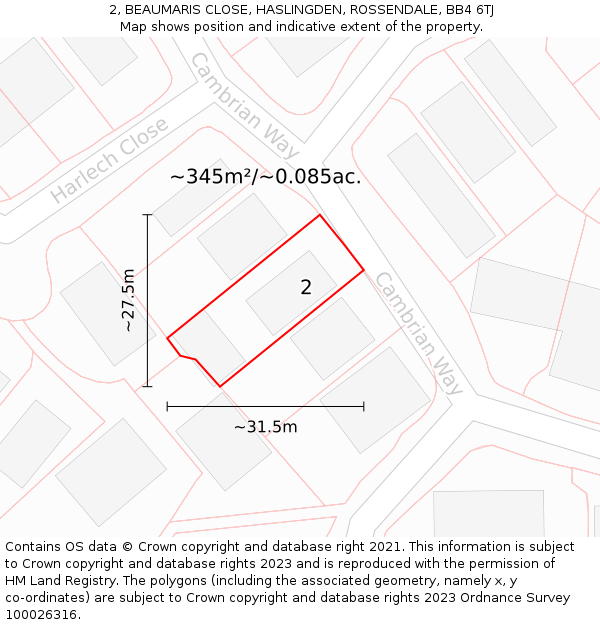 2, BEAUMARIS CLOSE, HASLINGDEN, ROSSENDALE, BB4 6TJ: Plot and title map