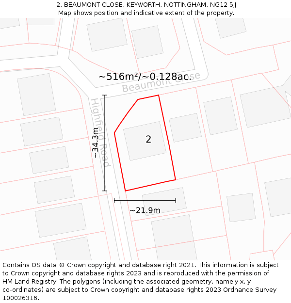 2, BEAUMONT CLOSE, KEYWORTH, NOTTINGHAM, NG12 5JJ: Plot and title map