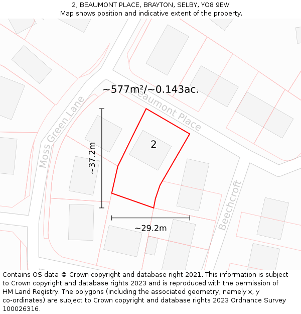 2, BEAUMONT PLACE, BRAYTON, SELBY, YO8 9EW: Plot and title map