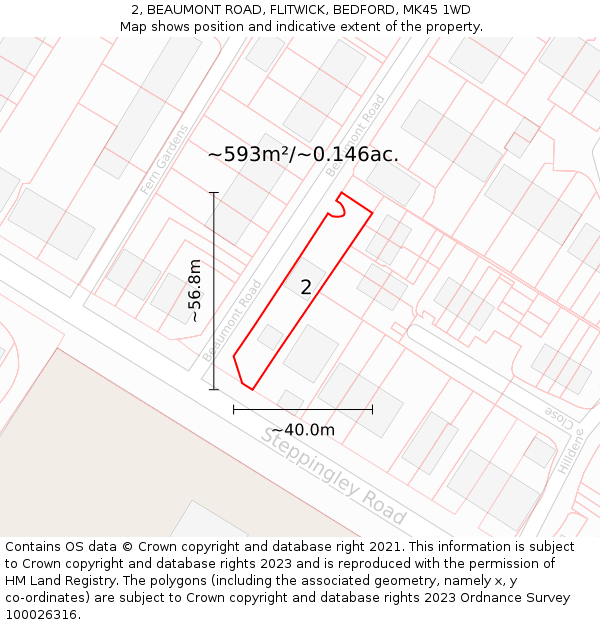 2, BEAUMONT ROAD, FLITWICK, BEDFORD, MK45 1WD: Plot and title map