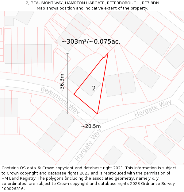 2, BEAUMONT WAY, HAMPTON HARGATE, PETERBOROUGH, PE7 8DN: Plot and title map