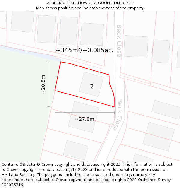 2, BECK CLOSE, HOWDEN, GOOLE, DN14 7GH: Plot and title map