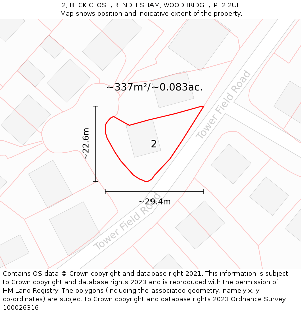 2, BECK CLOSE, RENDLESHAM, WOODBRIDGE, IP12 2UE: Plot and title map