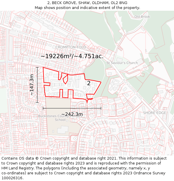 2, BECK GROVE, SHAW, OLDHAM, OL2 8NG: Plot and title map