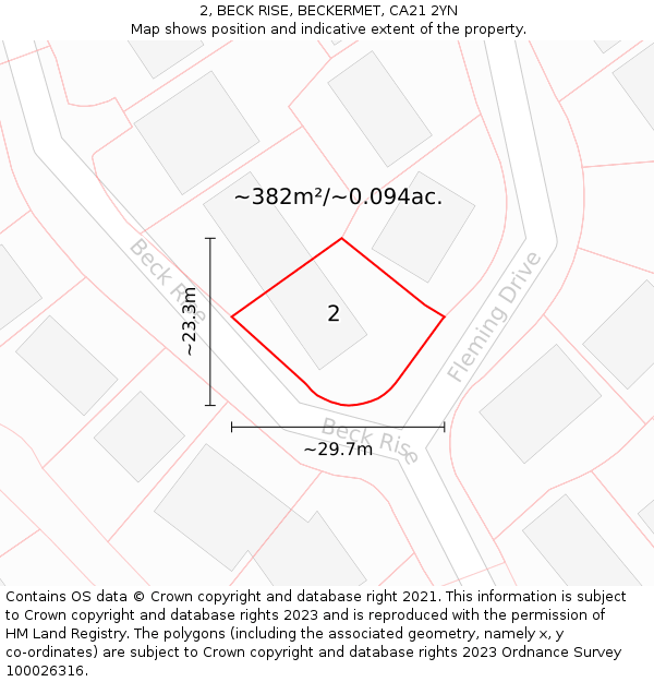 2, BECK RISE, BECKERMET, CA21 2YN: Plot and title map