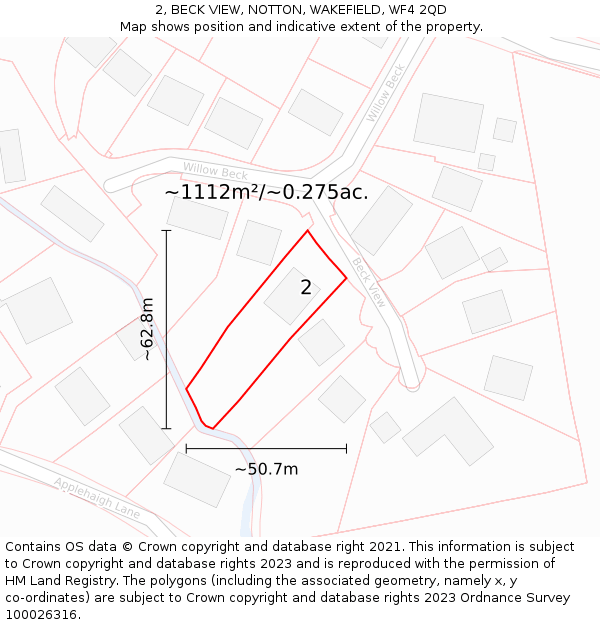 2, BECK VIEW, NOTTON, WAKEFIELD, WF4 2QD: Plot and title map