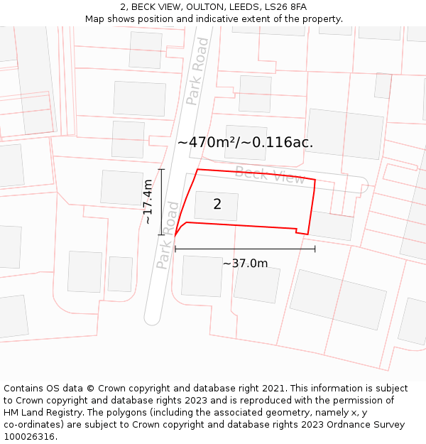 2, BECK VIEW, OULTON, LEEDS, LS26 8FA: Plot and title map