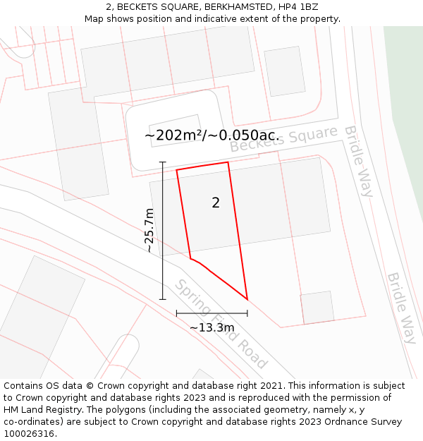 2, BECKETS SQUARE, BERKHAMSTED, HP4 1BZ: Plot and title map