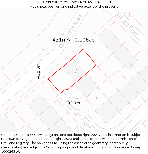 2, BECKFORD CLOSE, WOKINGHAM, RG41 1HN: Plot and title map