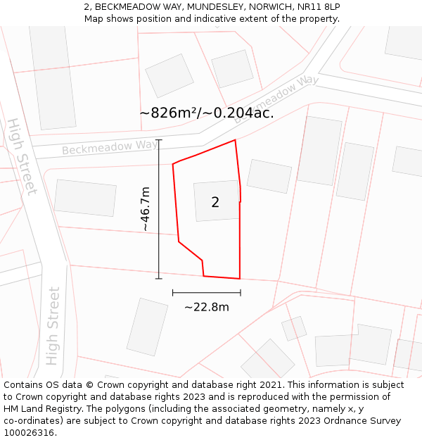 2, BECKMEADOW WAY, MUNDESLEY, NORWICH, NR11 8LP: Plot and title map