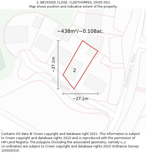 2, BECKSIDE CLOSE, CLEETHORPES, DN35 0SU: Plot and title map