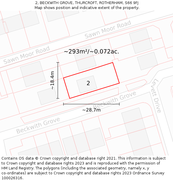 2, BECKWITH GROVE, THURCROFT, ROTHERHAM, S66 9FJ: Plot and title map
