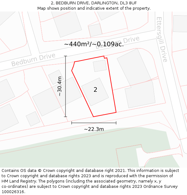 2, BEDBURN DRIVE, DARLINGTON, DL3 8UF: Plot and title map