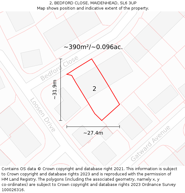 2, BEDFORD CLOSE, MAIDENHEAD, SL6 3UP: Plot and title map