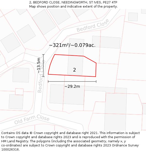 2, BEDFORD CLOSE, NEEDINGWORTH, ST IVES, PE27 4TP: Plot and title map
