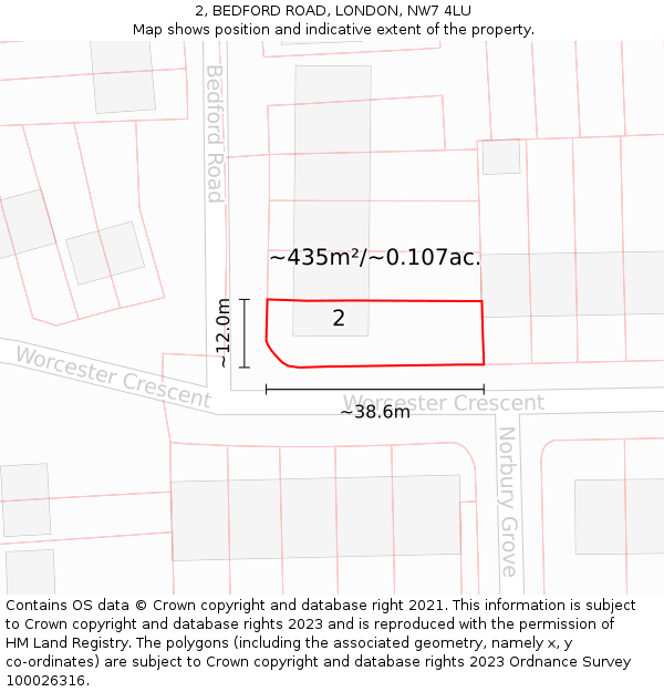 2, BEDFORD ROAD, LONDON, NW7 4LU: Plot and title map