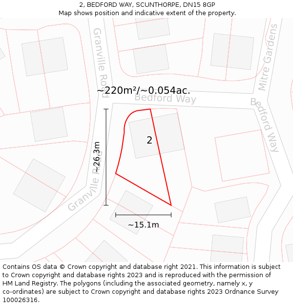 2, BEDFORD WAY, SCUNTHORPE, DN15 8GP: Plot and title map