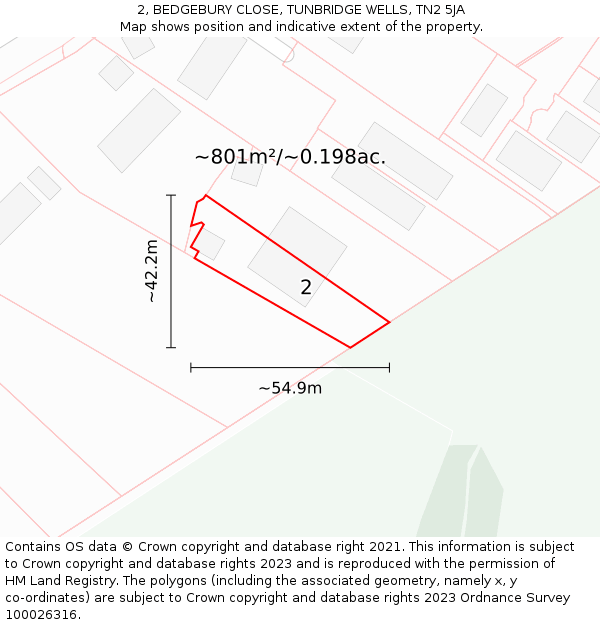 2, BEDGEBURY CLOSE, TUNBRIDGE WELLS, TN2 5JA: Plot and title map