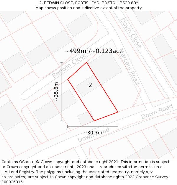 2, BEDWIN CLOSE, PORTISHEAD, BRISTOL, BS20 8BY: Plot and title map