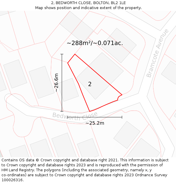 2, BEDWORTH CLOSE, BOLTON, BL2 1LE: Plot and title map