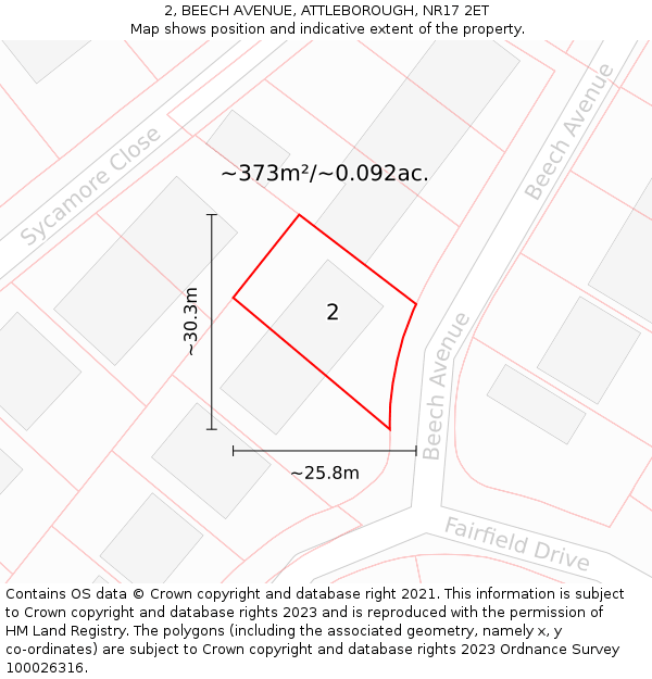 2, BEECH AVENUE, ATTLEBOROUGH, NR17 2ET: Plot and title map