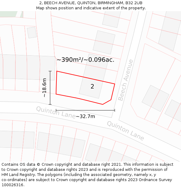 2, BEECH AVENUE, QUINTON, BIRMINGHAM, B32 2UB: Plot and title map